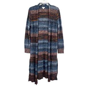 J. Jill Ombre Striped Long Open Front Cardigan Sweater Duster